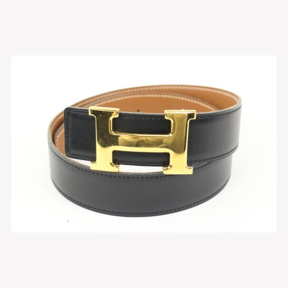Hermès Black x Brown x Gold 32mm Reversible H Logo Belt Kit 49h421s